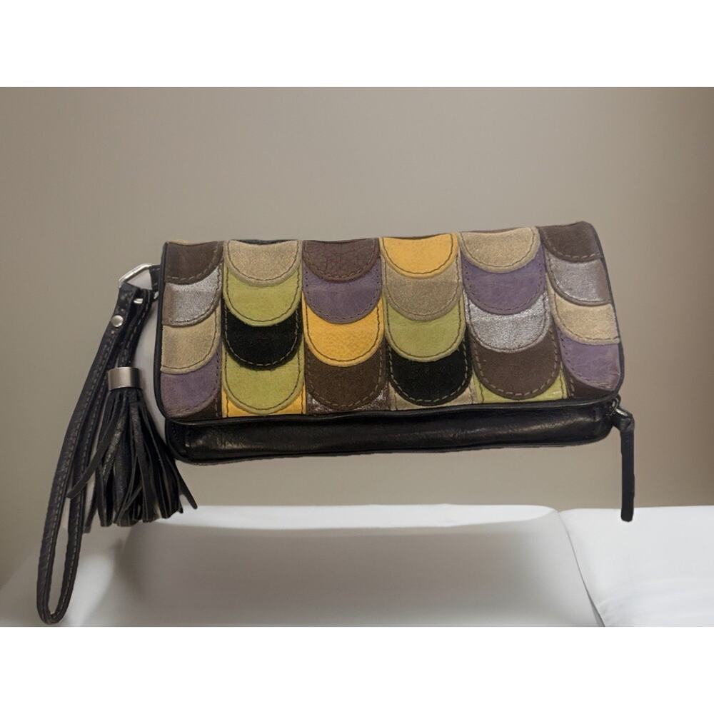 Fossil Multi-Color Patchwork Leather Wristlet Clu… - image 3